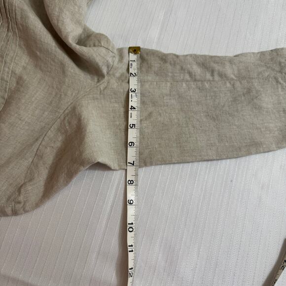 Kim Rogers Linen Shirt Petite L Oatmeal Pintuck Button Front Pockets Casual - Picture 7 of 10